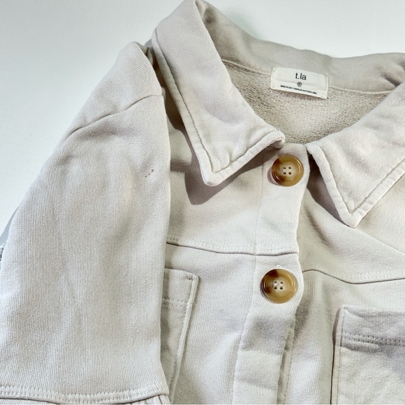 t.la french terry puff sleeve button front cream small - Picture 7 of 13